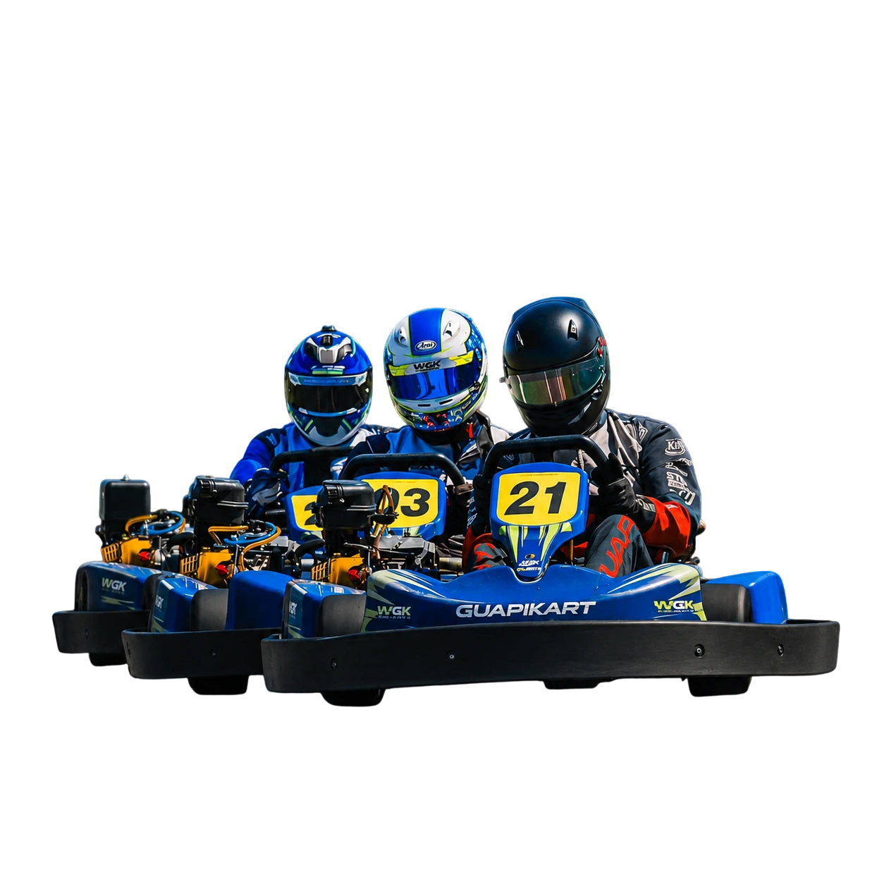 Dois pilotos disputando posição em karts